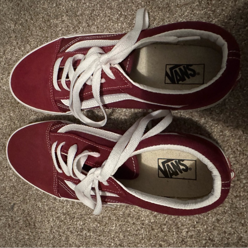 Vans Burgundy and White Sneakers
